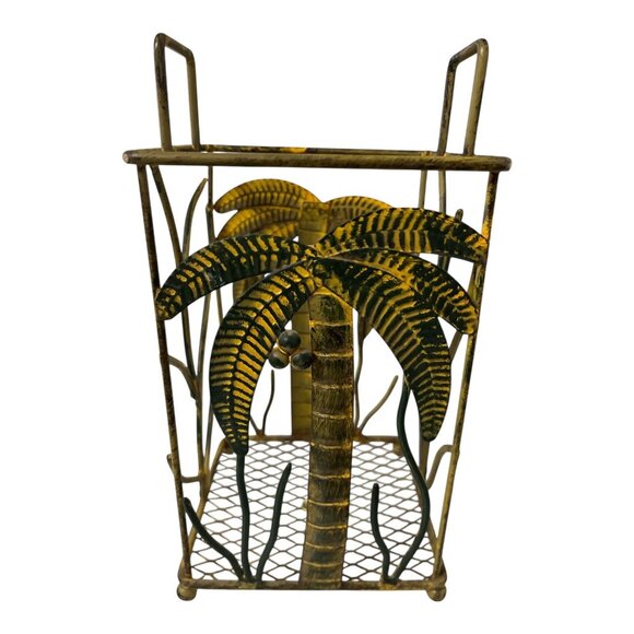Vintage Metal Palm Tree Holder – Tropical Coastal Decor Wire Basket - Picture 3 of 5